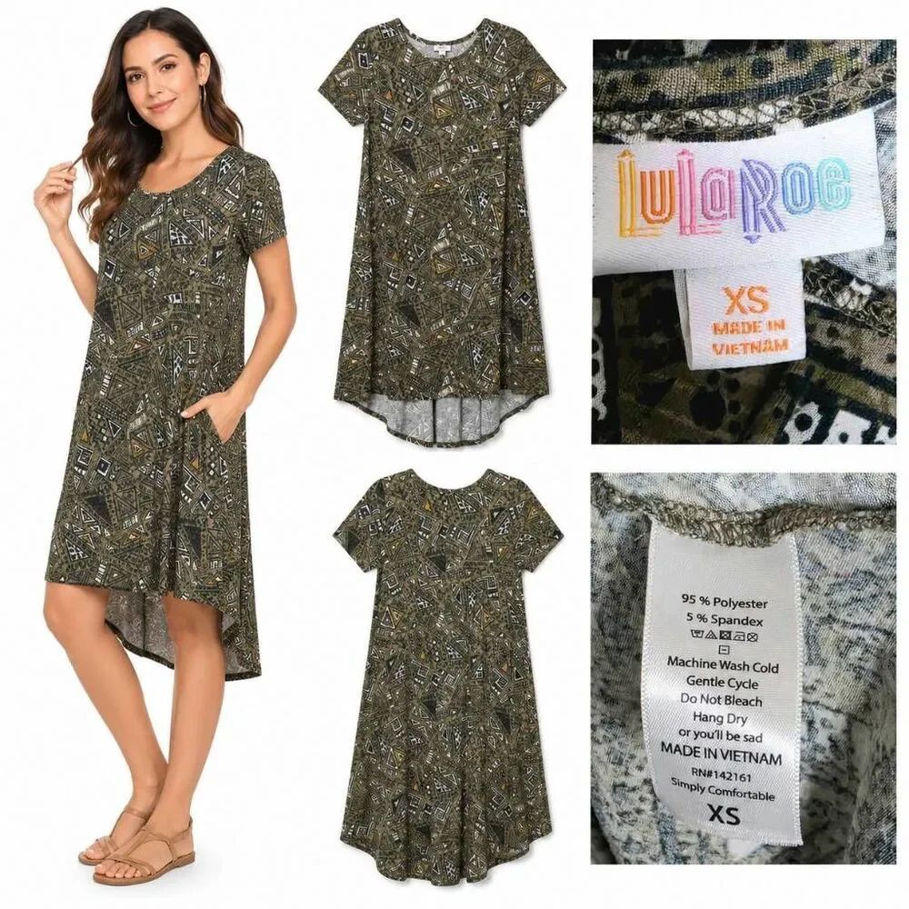 LuLaRoe XS Olive Geometric Hi-Low Carly Dress